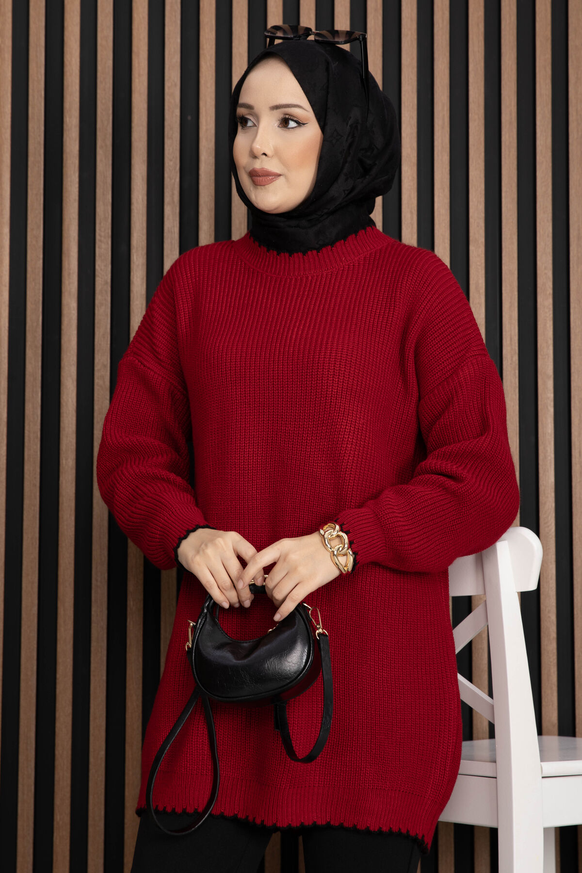 Ribbed Oversized Knit Sweater Black - immagine 8