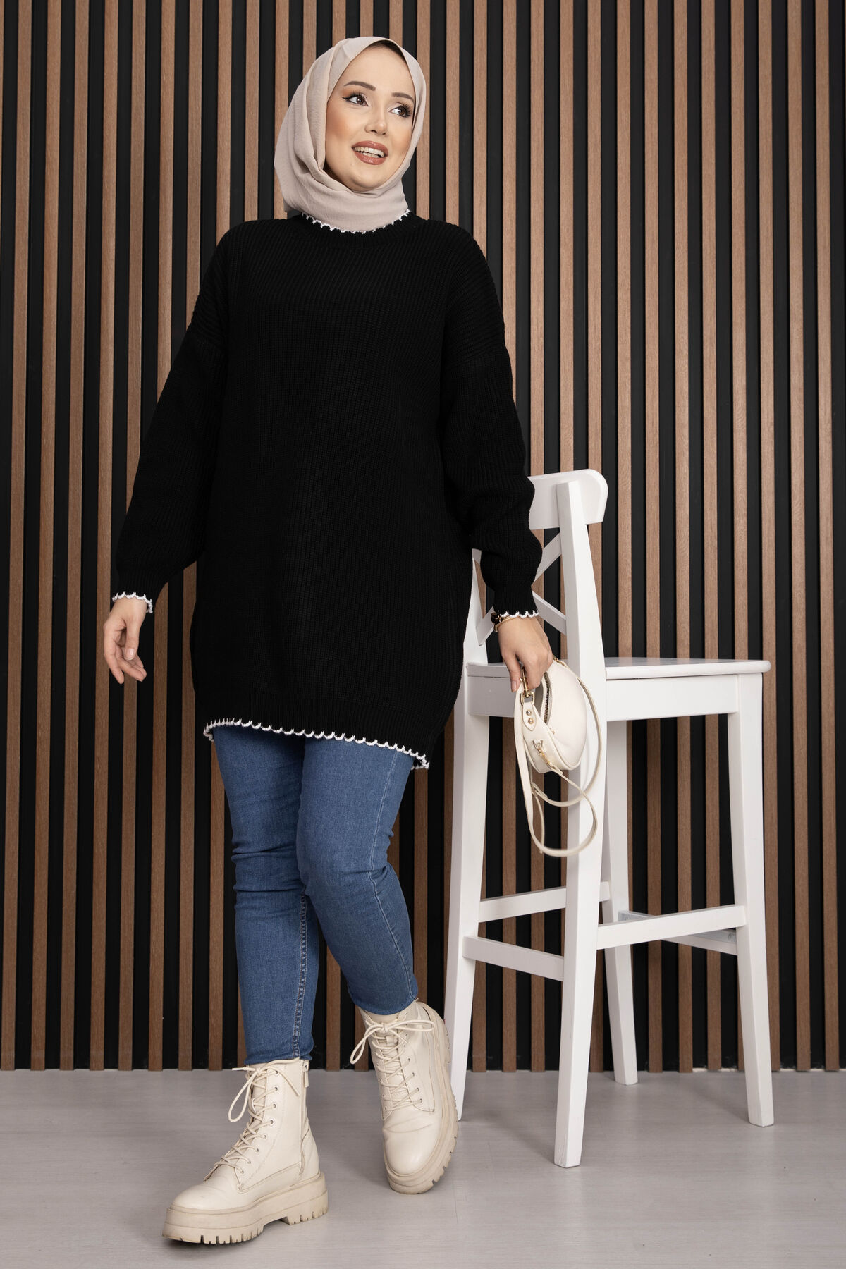 Ribbed Oversized Knit Sweater Black - immagine 3