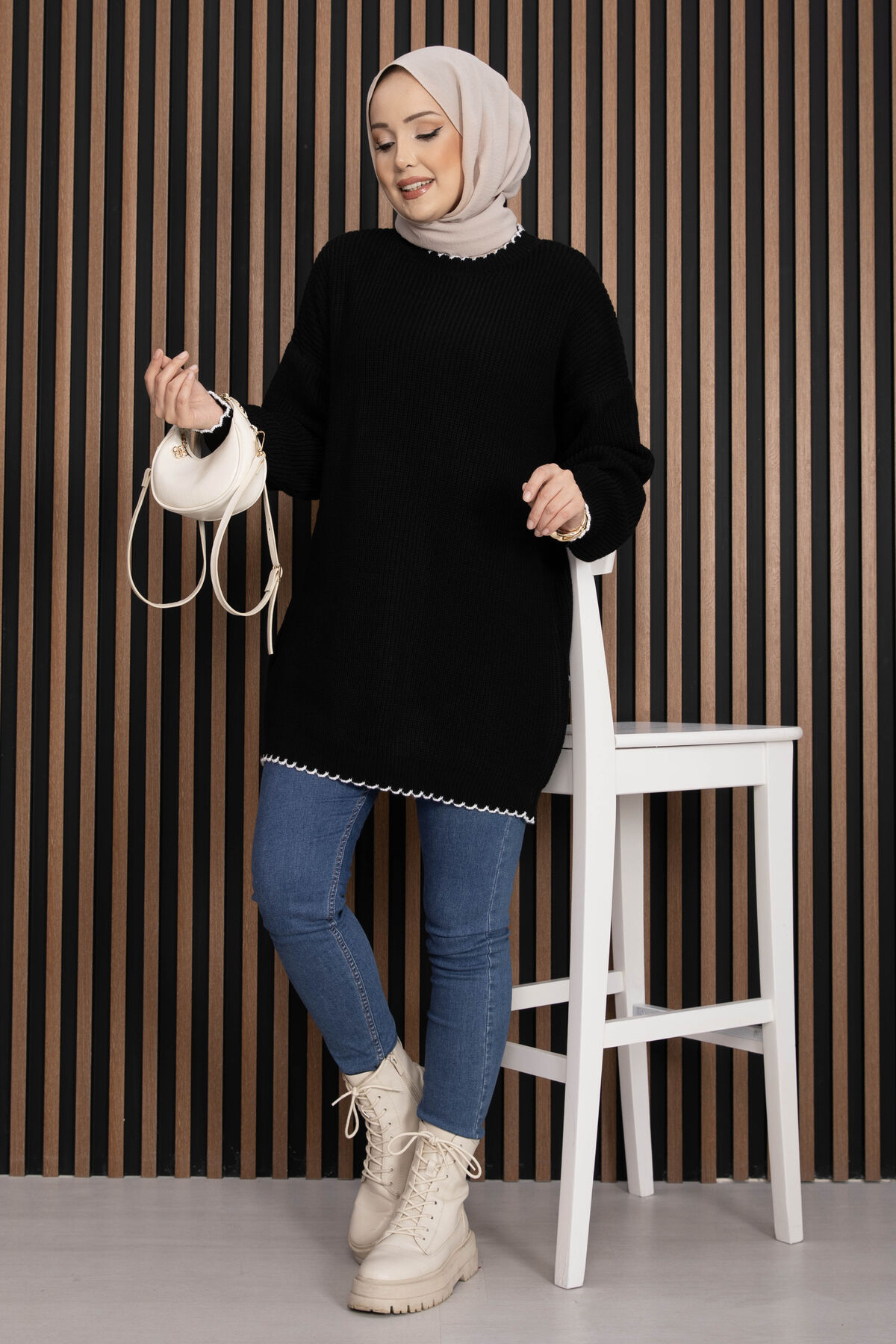 Ribbed Oversized Knit Sweater Black - immagine 4