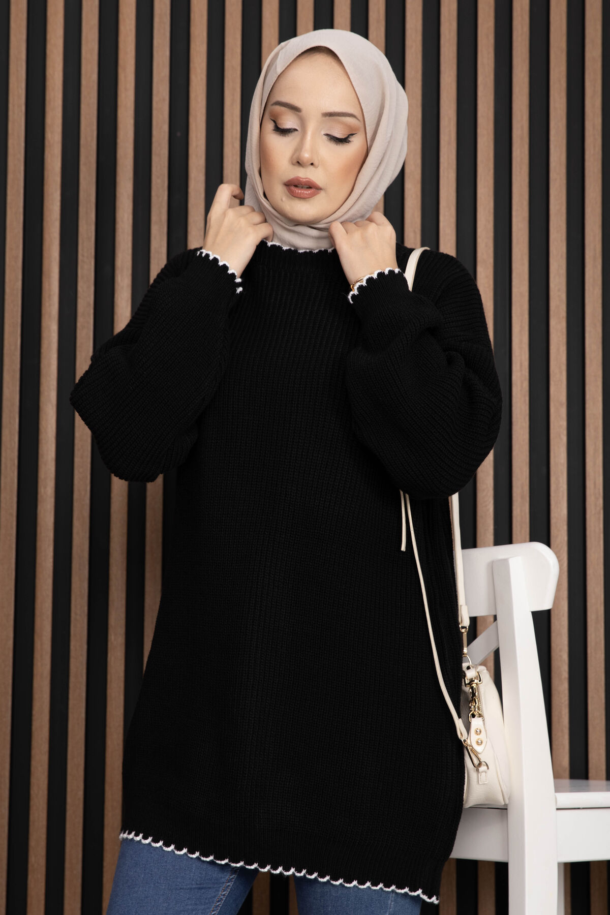 Ribbed Oversized Knit Sweater Black - immagine 2
