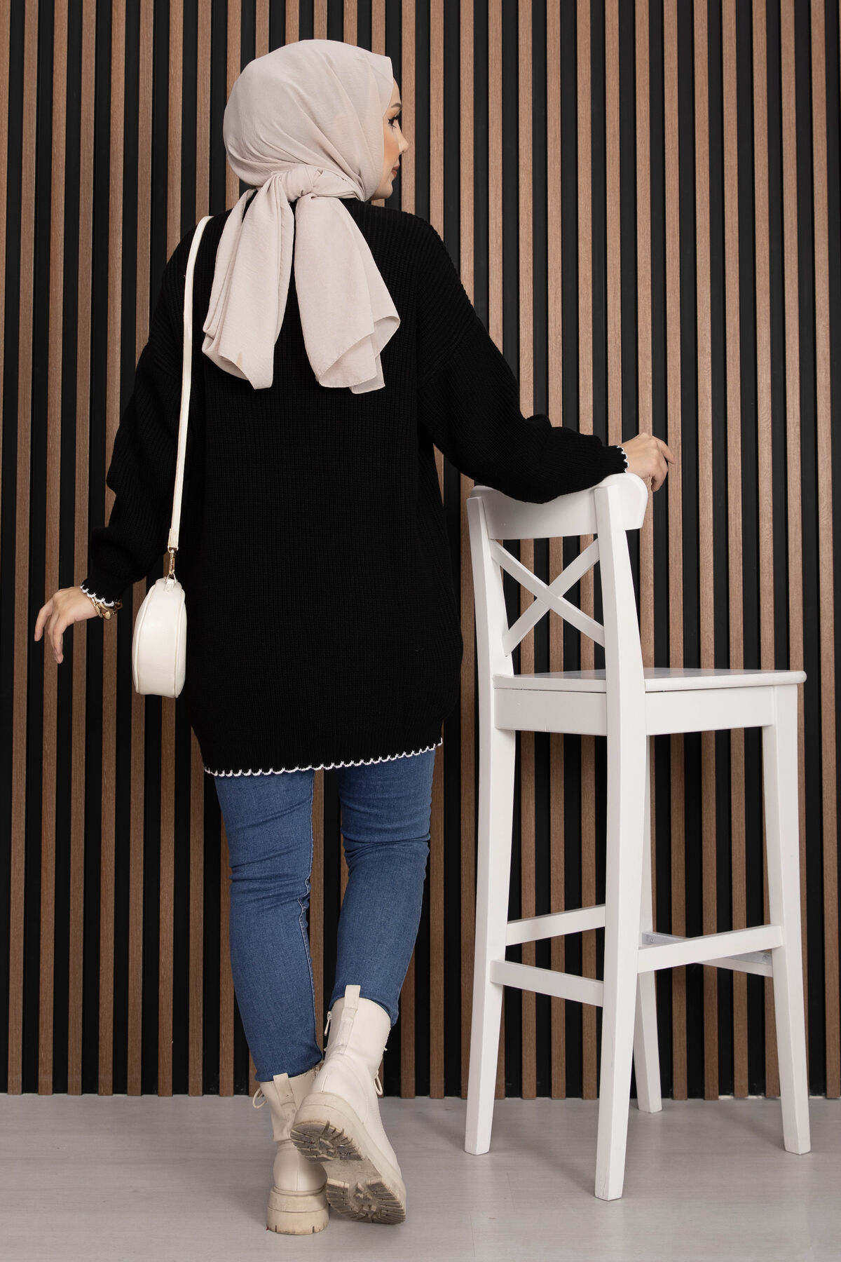 Ribbed Oversized Knit Sweater Black - immagine 6