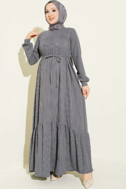 Ruffled Self-Patterned Dress Smoke
