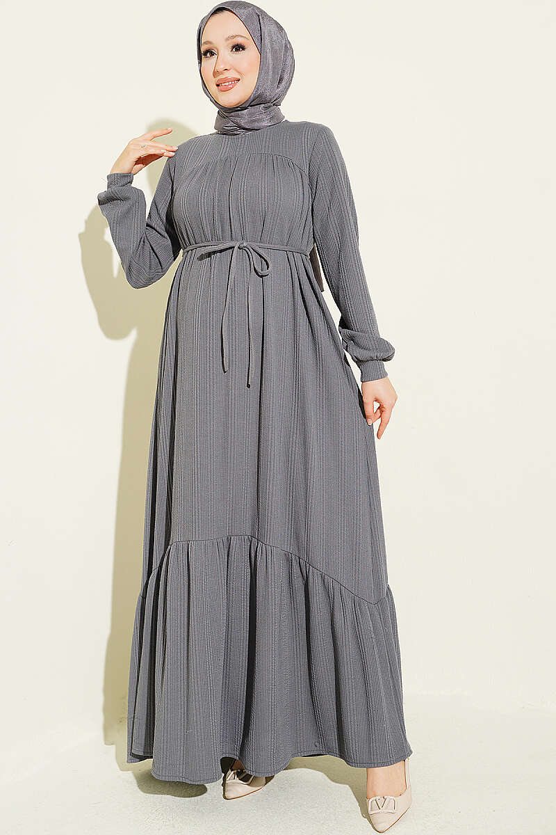 Ruffled Self-Patterned Dress Smoke