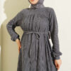 Ruffled Self-Patterned Dress Smoke - immagine 2