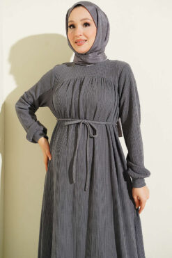 Alternative view of Ruffled Self-Patterned Dress Smoke
