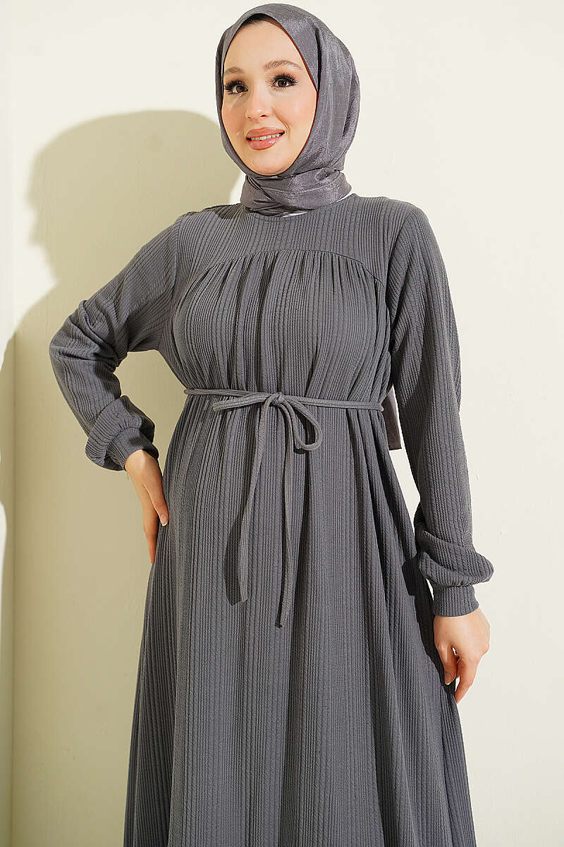 Ruffled Self-Patterned Dress Smoke - immagine 2