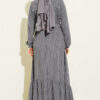 Ruffled Self-Patterned Dress Smoke - immagine 3