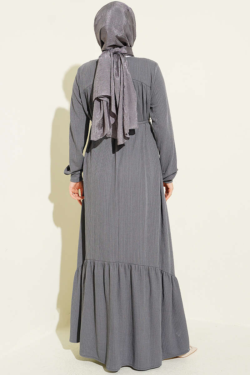 Ruffled Self-Patterned Dress Smoke - immagine 3