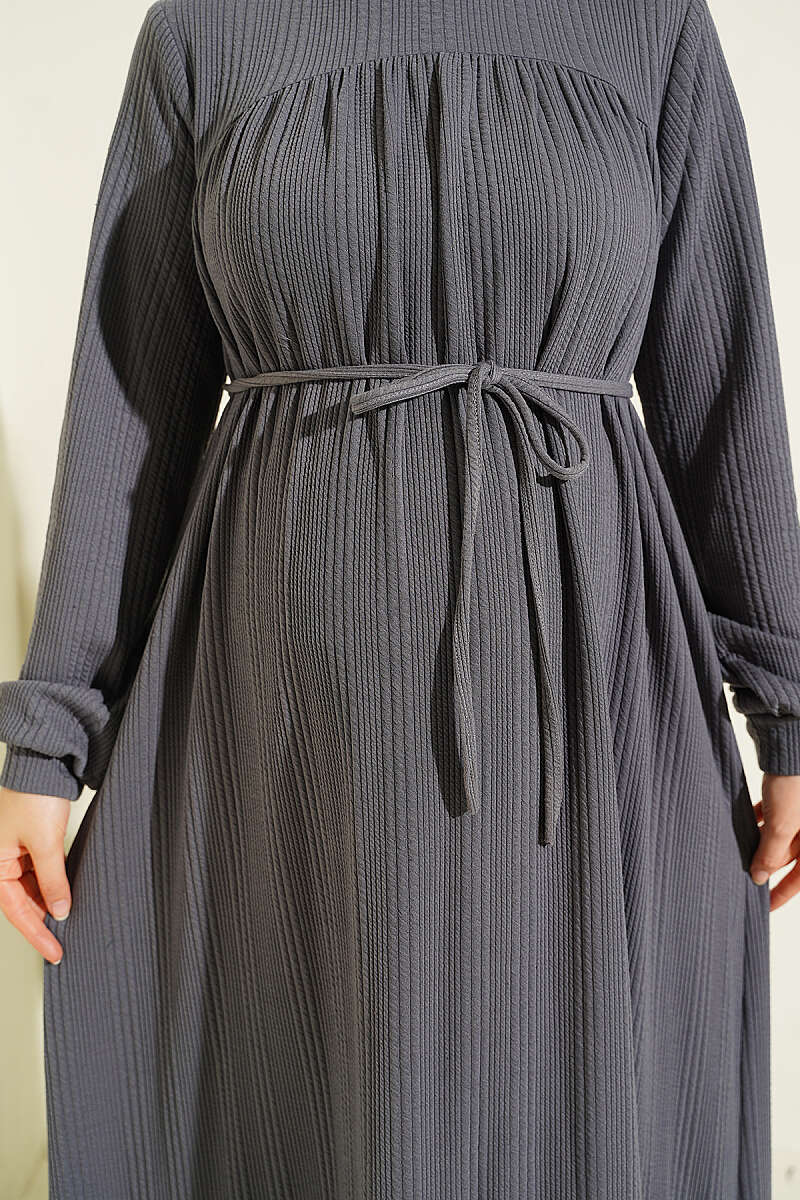 Ruffled Self-Patterned Dress Smoke - immagine 4
