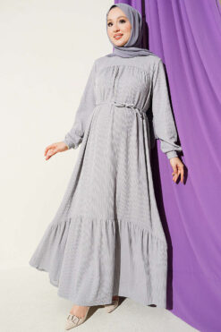Ruffled Self-Patterned Dress Grey