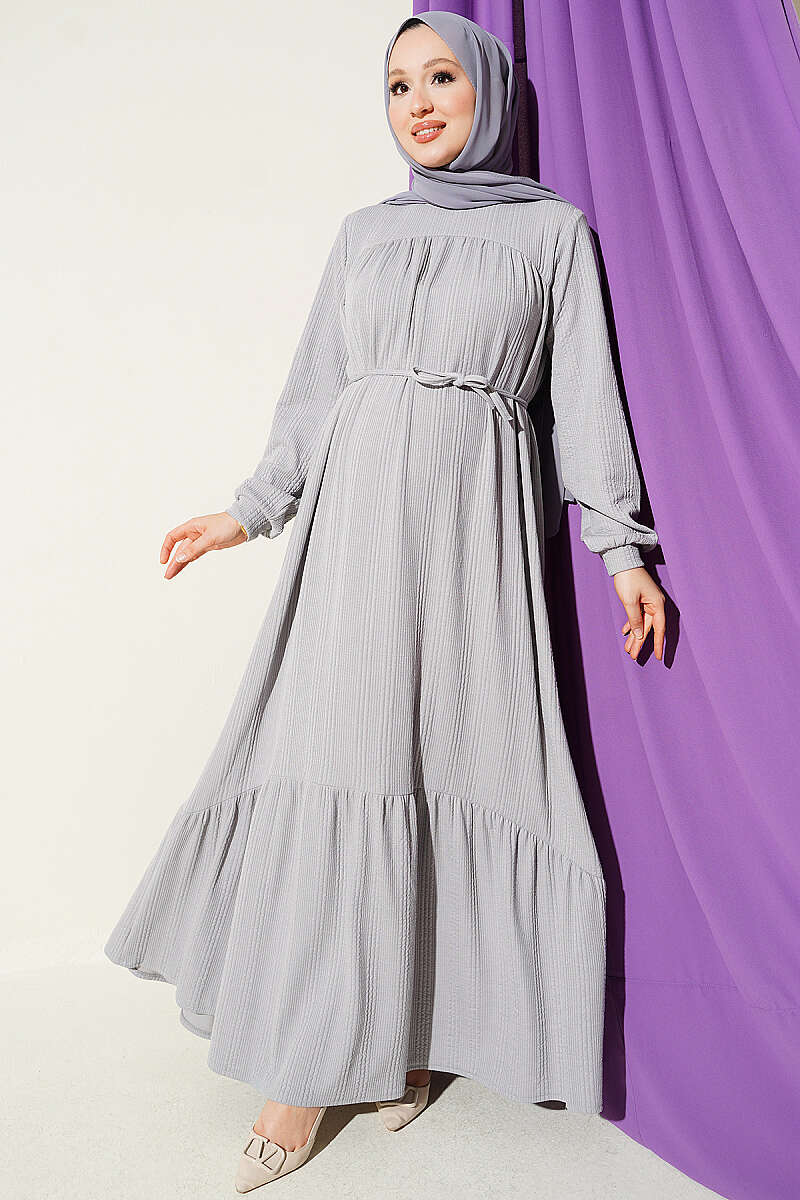 Ruffled Self-Patterned Dress Grey