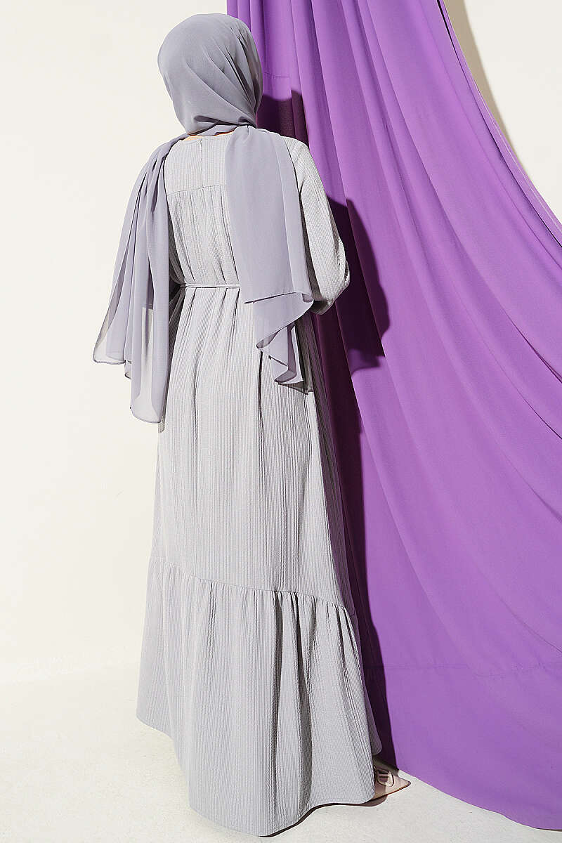 Ruffled Self-Patterned Dress Grey - immagine 3