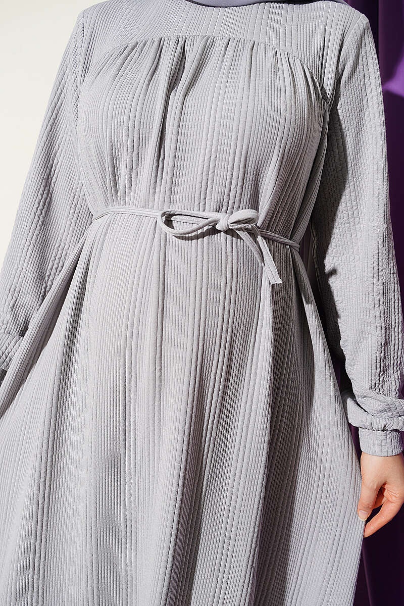Ruffled Self-Patterned Dress Grey - immagine 4
