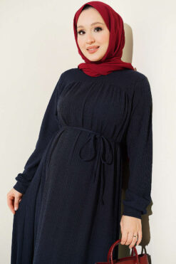 Alternative view of Ruffled Self-Patterned Dress Navy Blue