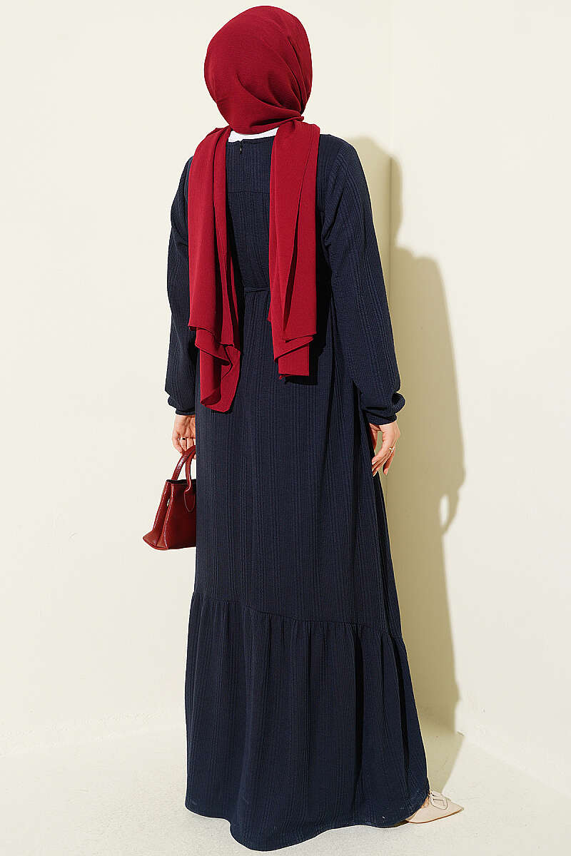 Ruffled Self-Patterned Dress Navy Blue – Bild 3