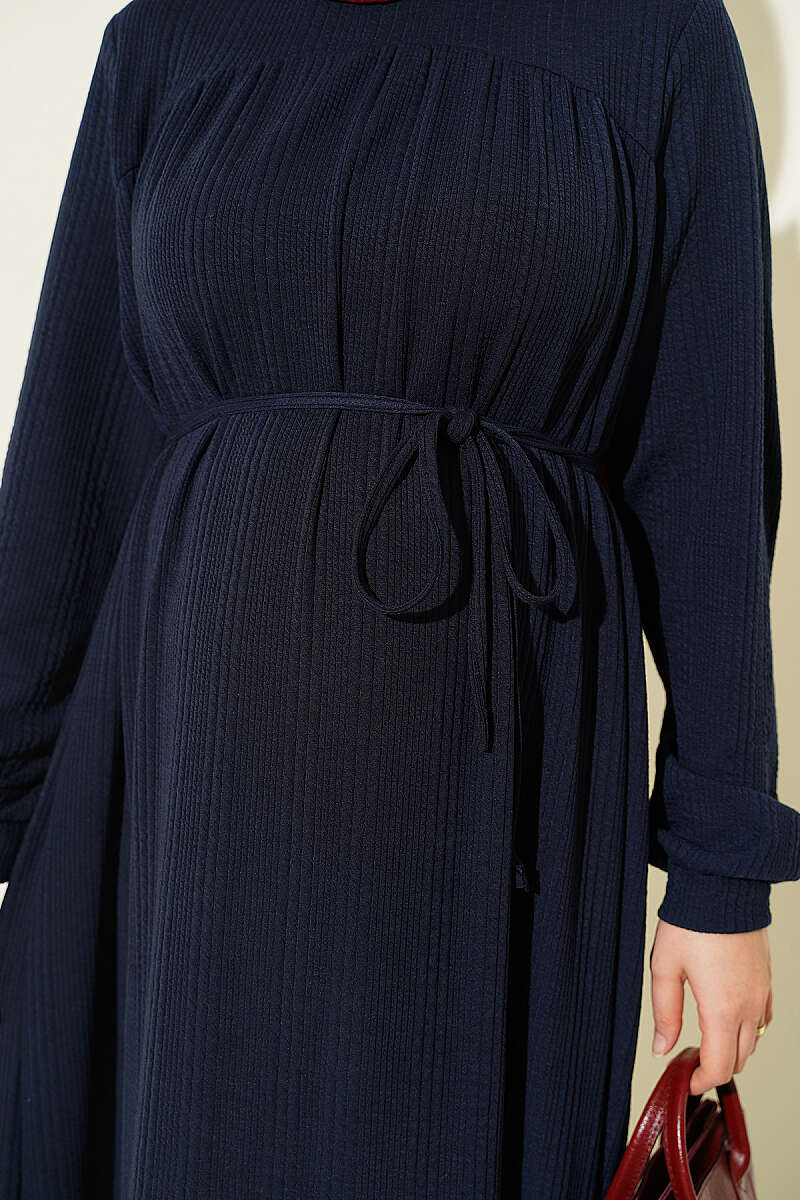 Ruffled Self-Patterned Dress Navy Blue – Bild 4