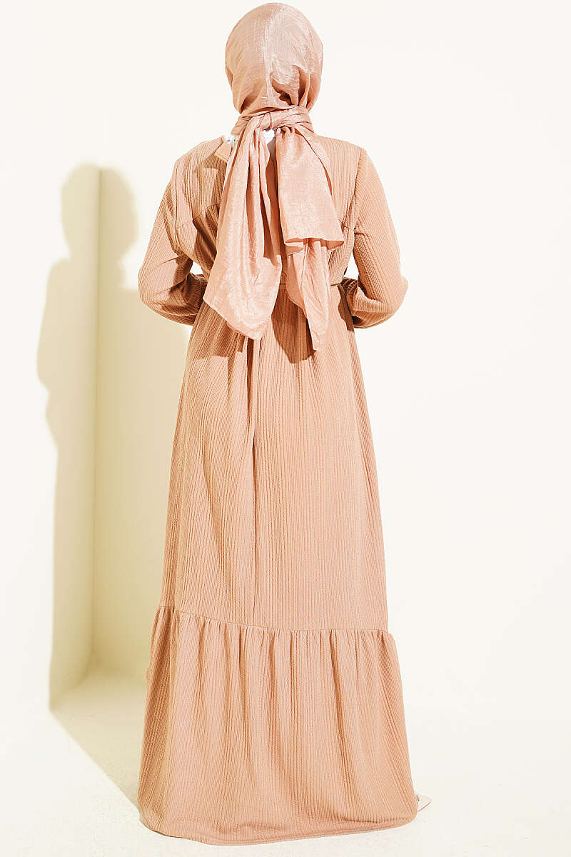 Ruffled Self-Patterned Dress Latte - immagine 3