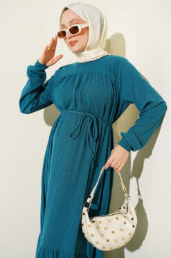 Alternative view of Ruffled Self-Patterned Dress Petrol