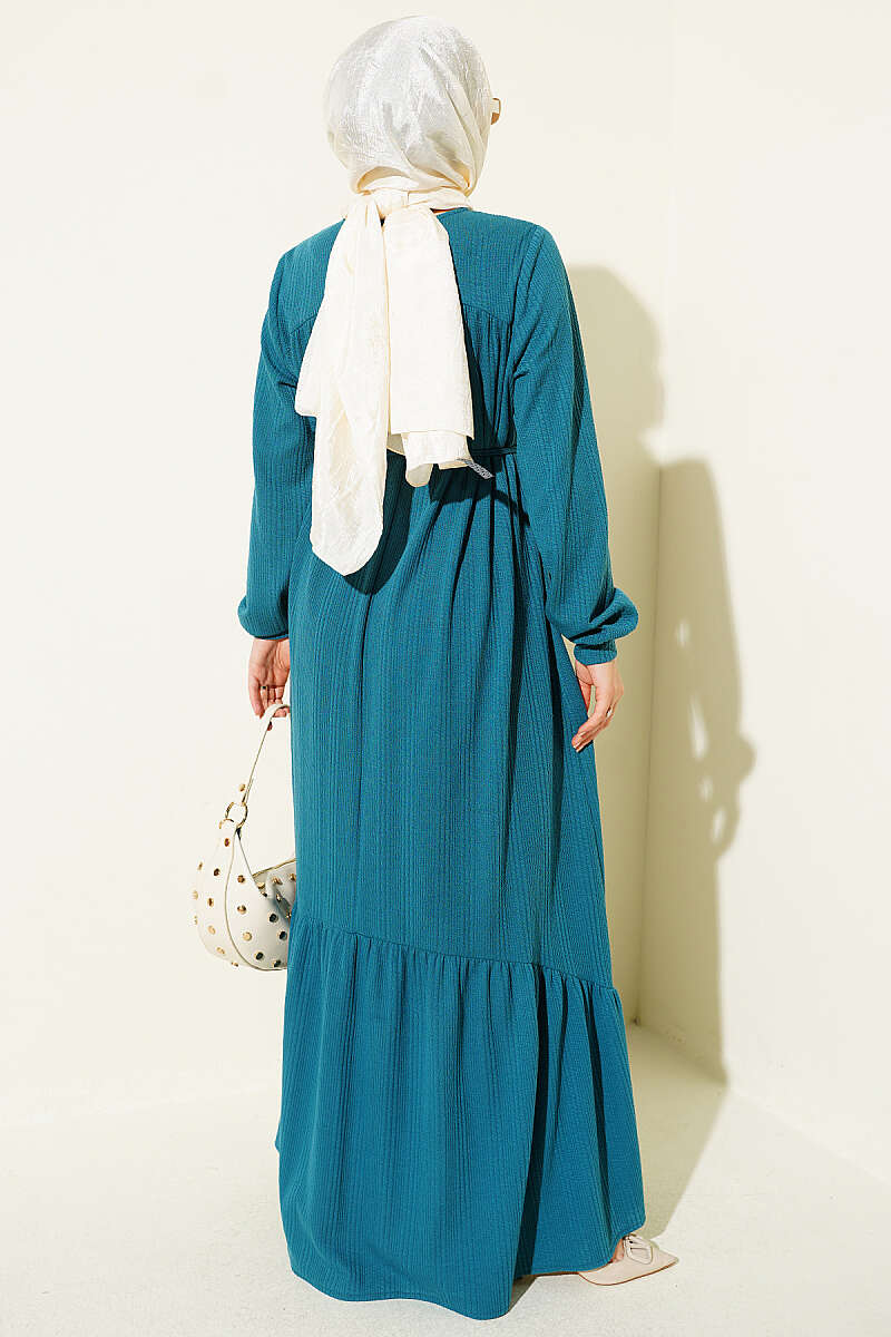 Ruffled Self-Patterned Dress Petrol - Imagen 3