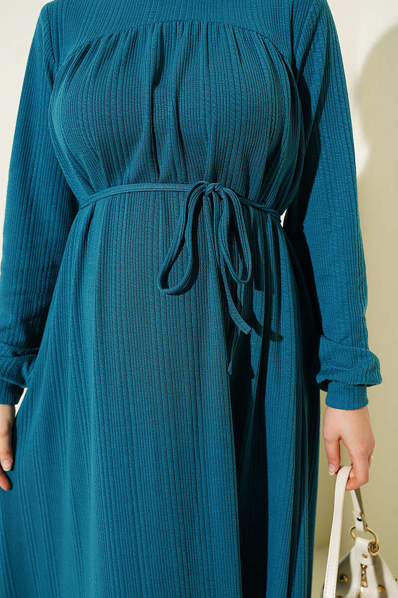 Ruffled Self-Patterned Dress Petrol - Imagen 4