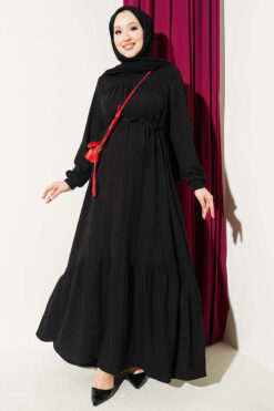 Ruffled Self-Patterned Dress Black