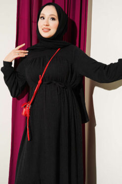 Alternative view of Ruffled Self-Patterned Dress Black