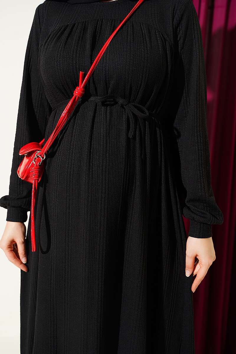 Ruffled Self-Patterned Dress Black - immagine 4