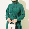 Ruffled Self-Patterned Dress Green – Image 2