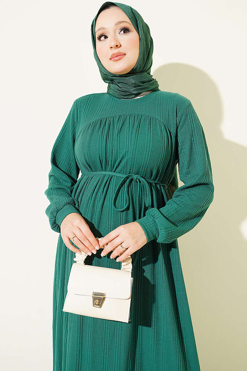 Ruffled Self-Patterned Dress Green – Image 2