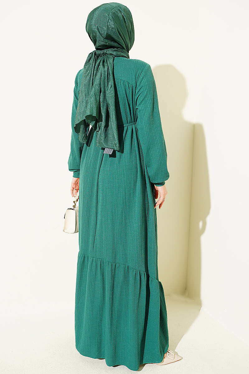 Ruffled Self-Patterned Dress Green – Image 3