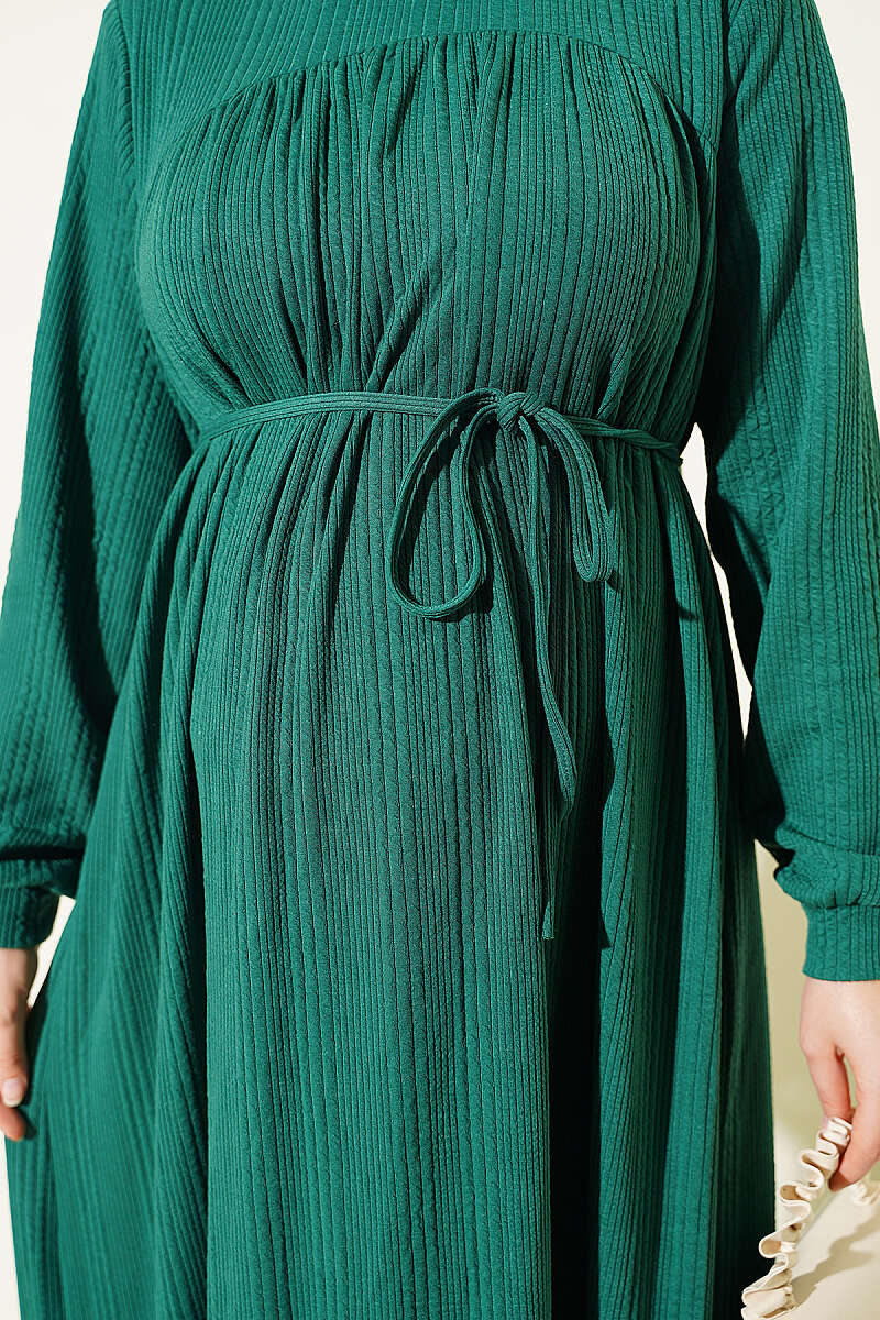 Ruffled Self-Patterned Dress Green – Image 4