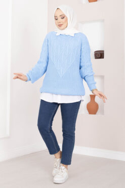 Braided Knit Sweater Baby Blue