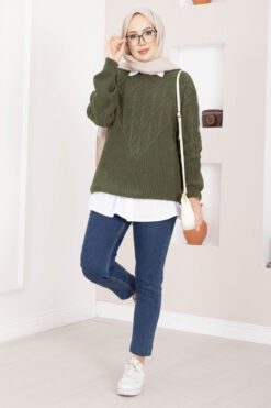 Braided Knit Sweater Khaki