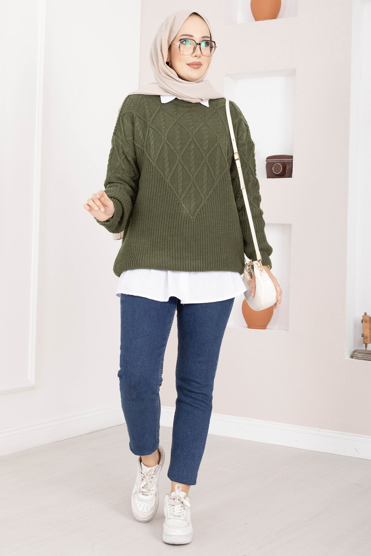 Braided Knit Sweater Khaki - Afbeelding 3