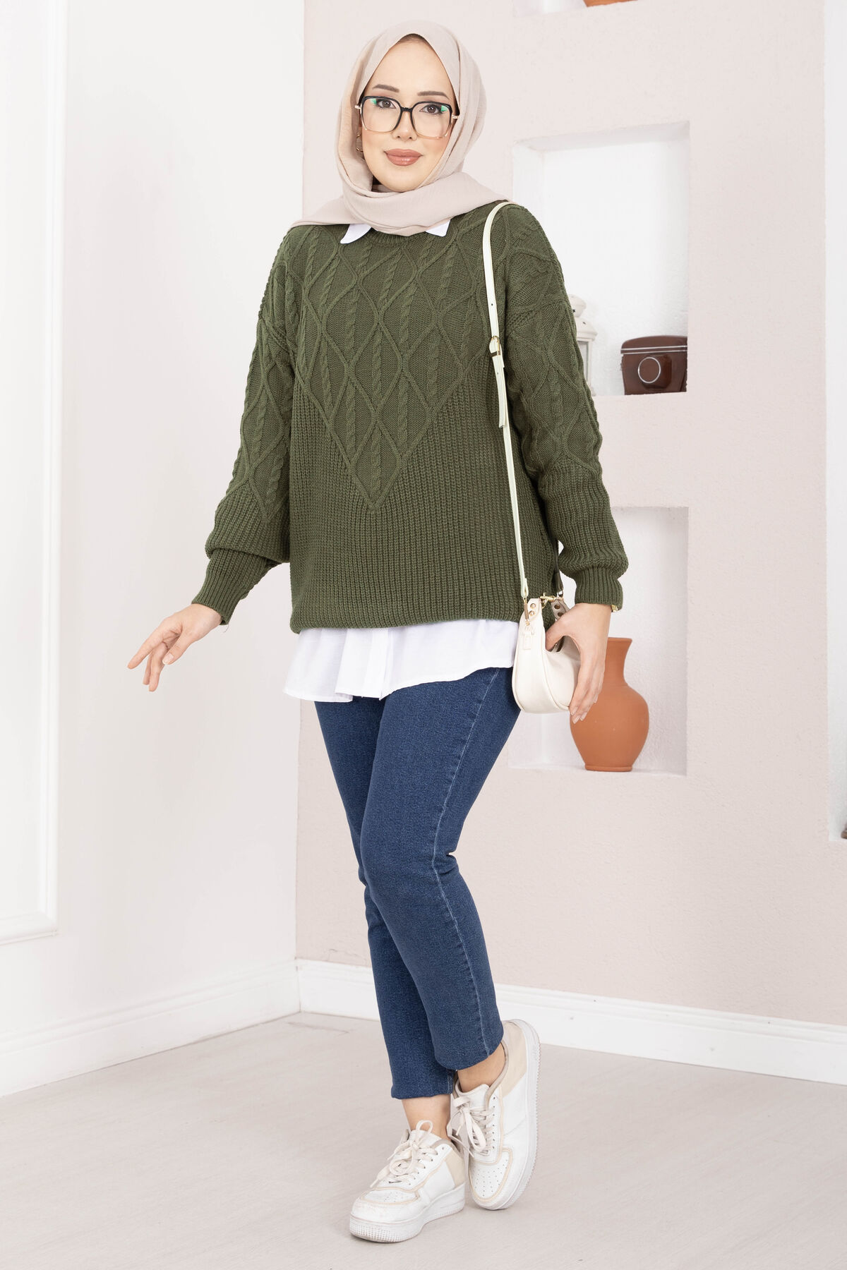 Braided Knit Sweater Khaki - Afbeelding 4