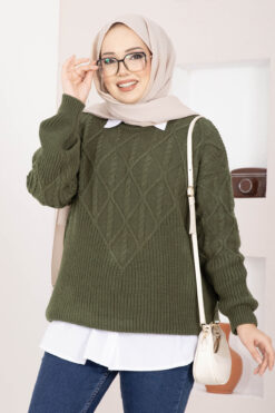 Alternative view of Braided Knit Sweater Khaki