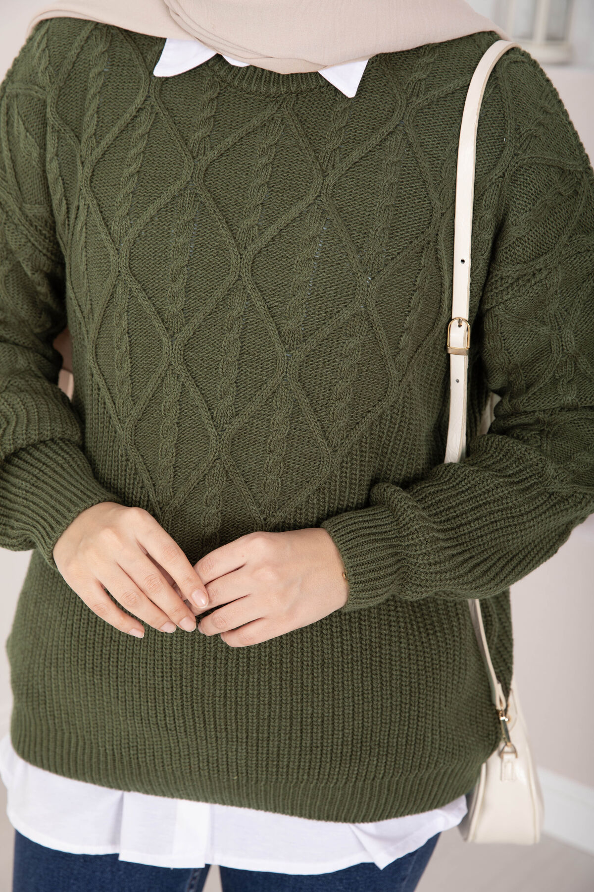 Braided Knit Sweater Khaki - Afbeelding 5