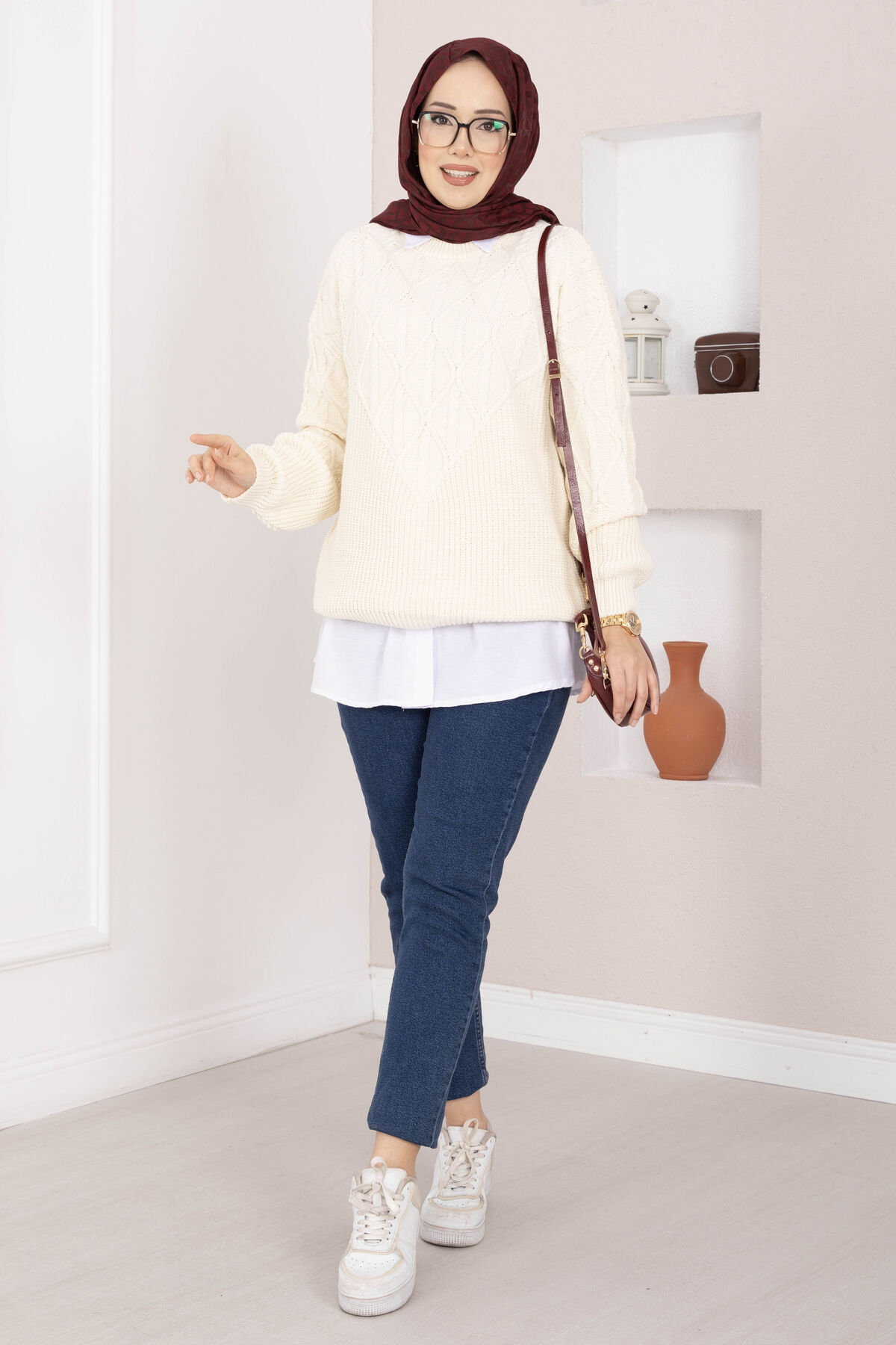 Braided Knit Sweater Cream - Afbeelding 3