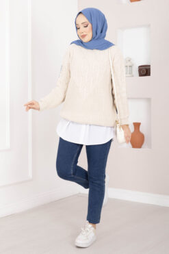 Braided Knit Sweater Stone