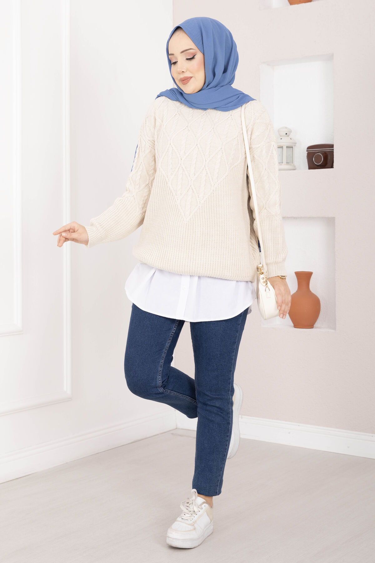 Braided Knit Sweater Stone