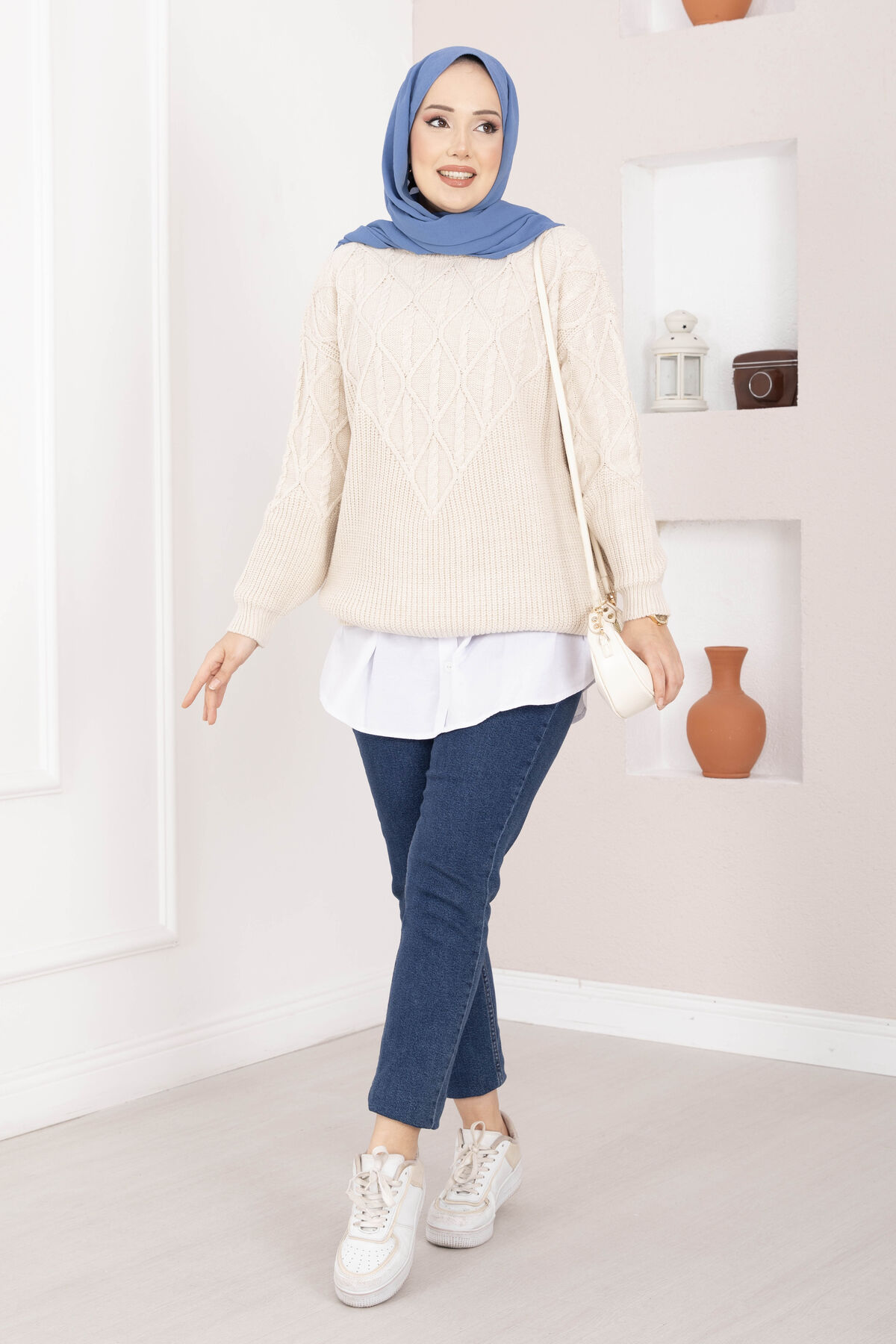 Braided Knit Sweater Stone – Bild 3