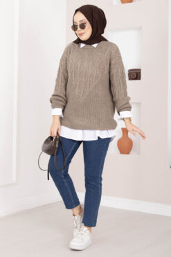 Braided Knit Sweater Mink