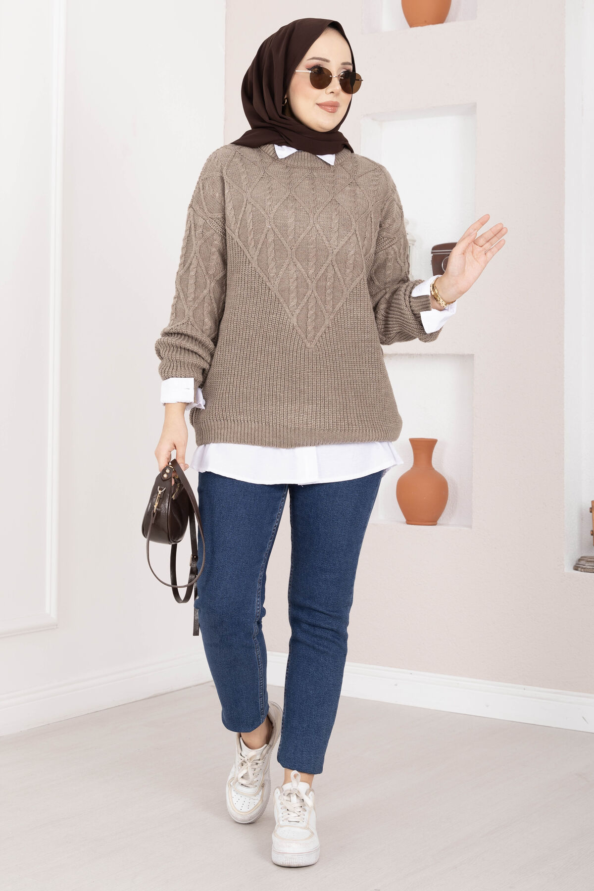 Braided Knit Sweater Mink - immagine 3