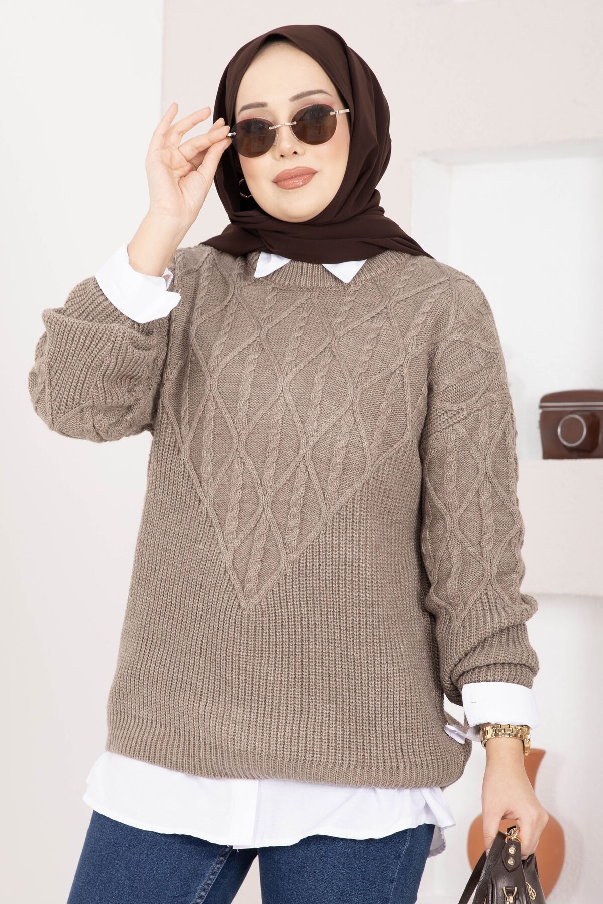 Braided Knit Sweater Mink - immagine 2