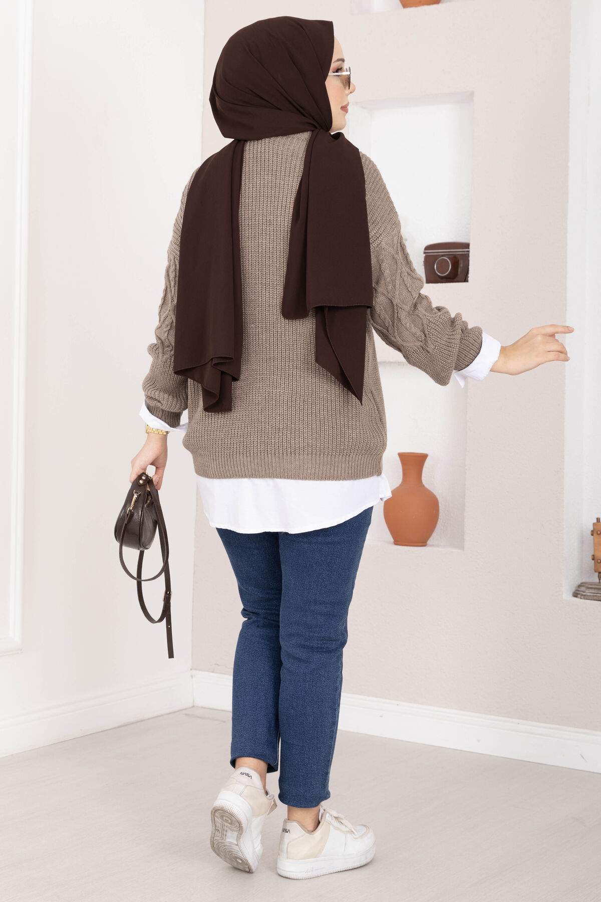 Braided Knit Sweater Mink - immagine 5