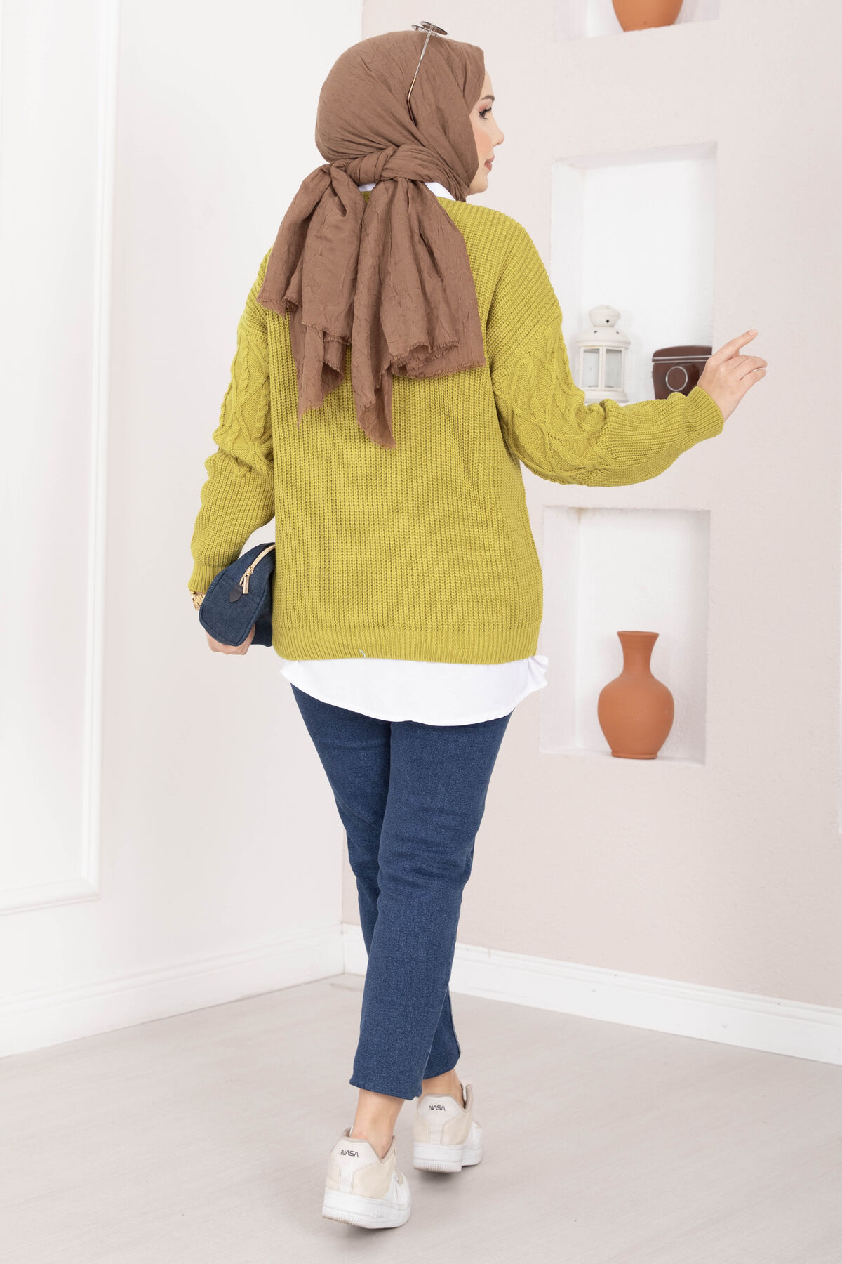 Braided Knit Sweater Green - الصورة 5
