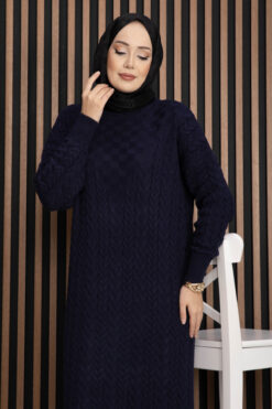 Alternative view of Cable Knit Textured Knit Dress Navy Blue