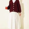 Knitted Short Cardigan with Button Details Burgundy – Bild 2