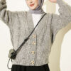 Knitted Short Cardigan with Button Details Grey
