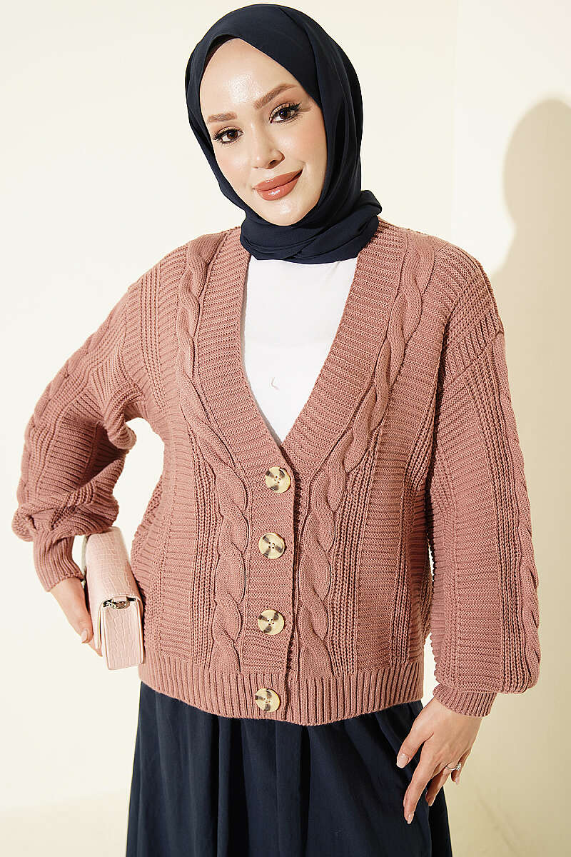 Knitted Short Cardigan with Button Details Rose Dust